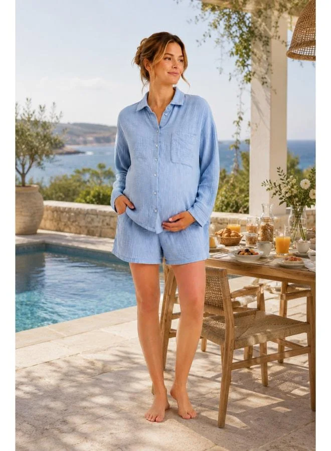 LuvmaBelly MYRA9675 – Mom & After Daily Natural Muslin Set - Baby Blue.