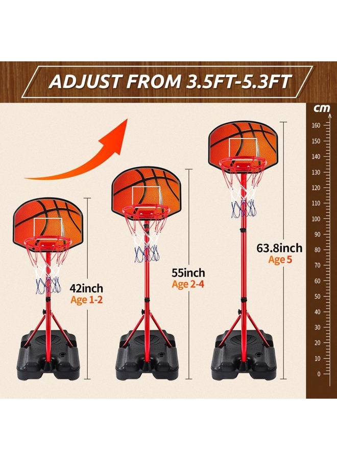 Hieoby Kids Basketball Hoop for 1 2 3 4 5 6 Year Old Stand Adjustable Height 3.5ft-5.5ft Toddler Indoor Mini Basketball Hoops Goal Ball Games Toys for Girl Boy Age 1-3 2-4 3-5 - Image 2