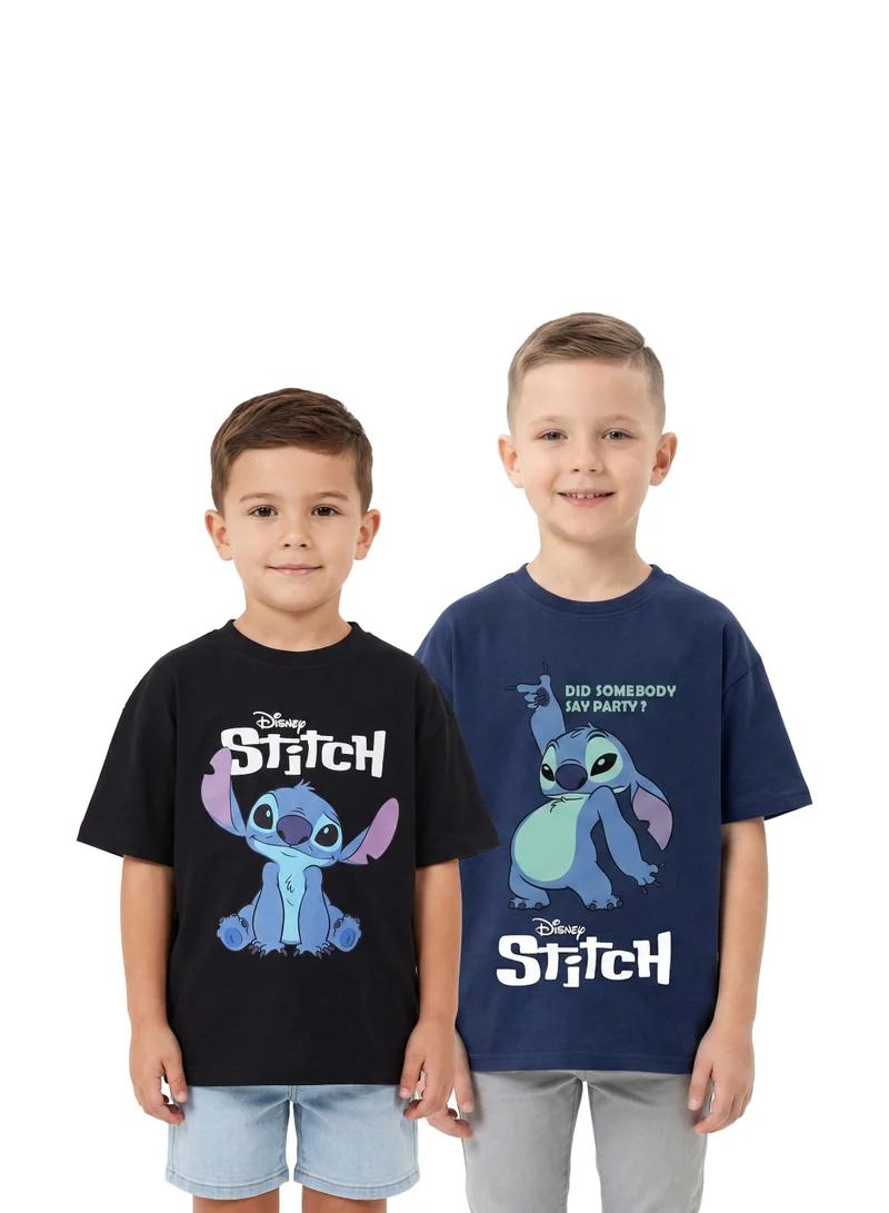 Disney Disney Stitch Toddler Boys T-Shirt Pack of 2 | Lilo & Stitch Graphic Print Short Sleeve Tees | Soft Cotton Crew Neck Casual T-Shirts for Toddlers