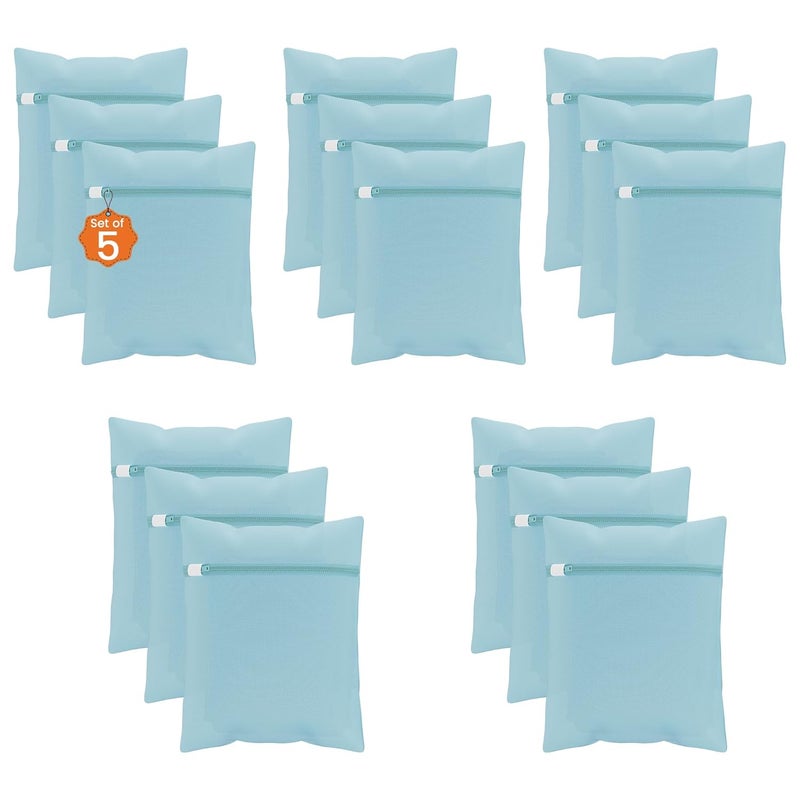 Kuber Industries Set of 15 Polyester Mesh Laundry Bag with Zip Reusable Washing Bags for Washing Machine Ideal for Delicate Fabrics Lingerie Shoes Protection YZ6BLU Plain Blue - Image 1