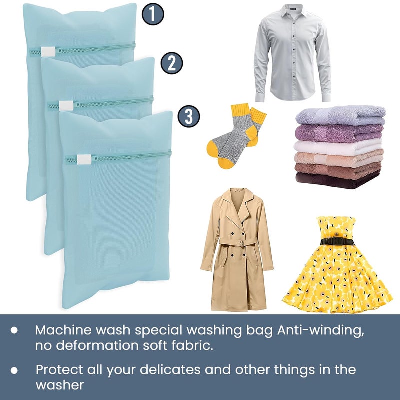 Kuber Industries Set of 15 Polyester Mesh Laundry Bag with Zip Reusable Washing Bags for Washing Machine Ideal for Delicate Fabrics Lingerie Shoes Protection YZ6BLU Plain Blue - Image 5