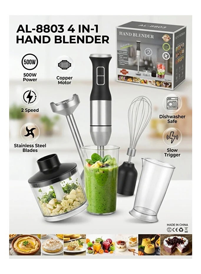 AL-8803 4-in-1 Hand Blender Set, 500W High-Speed Copper Motor, Stainless Steel - Image 3