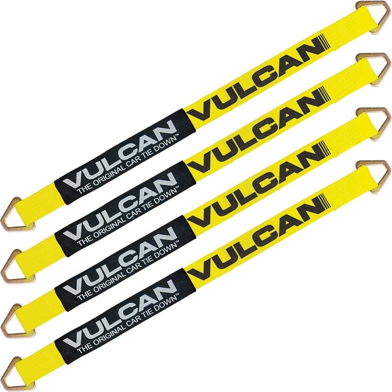 VULCAN Car Tie Down Axle Strap with Wear Pad 2 Inch x 36 Inch 4 Pack Classic Yellow 3300 Pound Safe Working Load