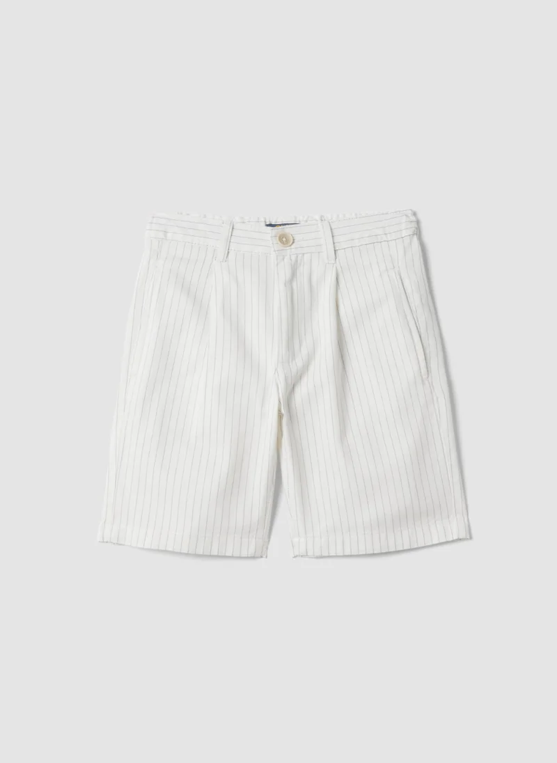 او في اس OVS Boysâ€™ White Striped Pure Cotton Shorts, Regular Fit