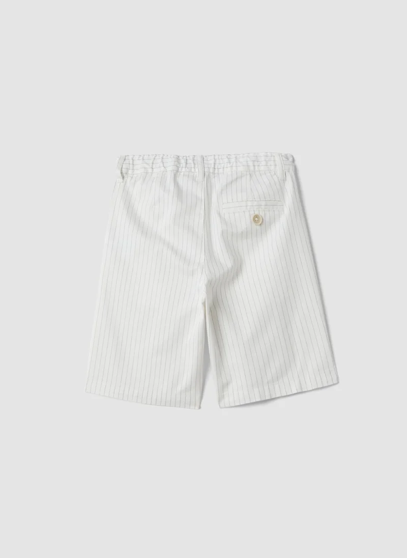 او في اس OVS Boysâ€™ White Striped Pure Cotton Shorts, Regular Fit