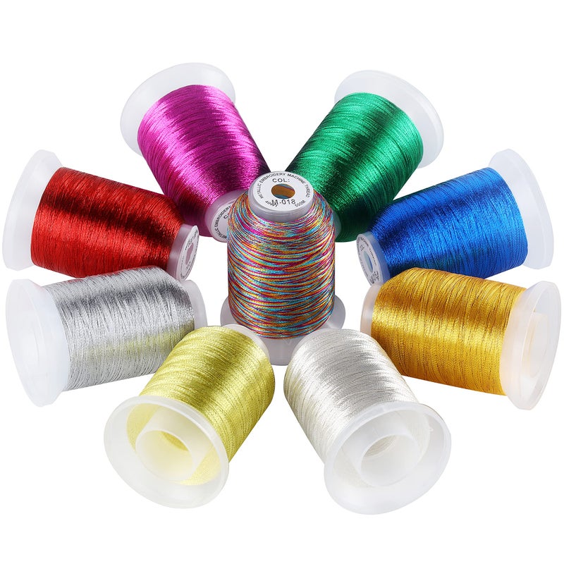 New brothread 9 Basic Colors Metallic Embroidery Machine Thread Kit 500M (550Y) Each Spool for Computerized Embroidery and Decorative Sewing - Image 1