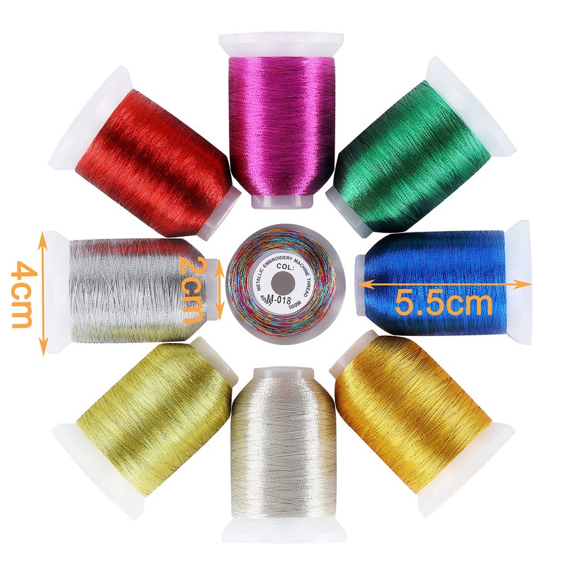 New brothread 9 Basic Colors Metallic Embroidery Machine Thread Kit 500M (550Y) Each Spool for Computerized Embroidery and Decorative Sewing - Image 3
