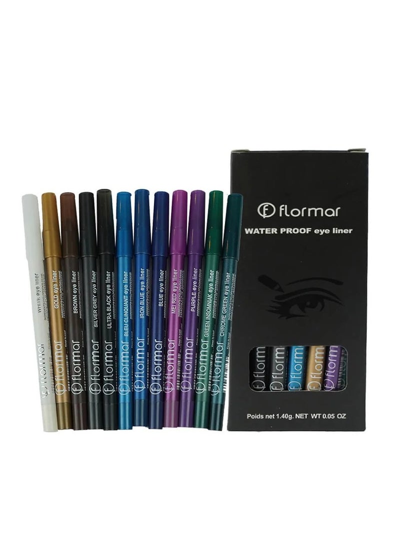 Flormar Eyeliner Set, 12 Colors Multicolour Multicolour