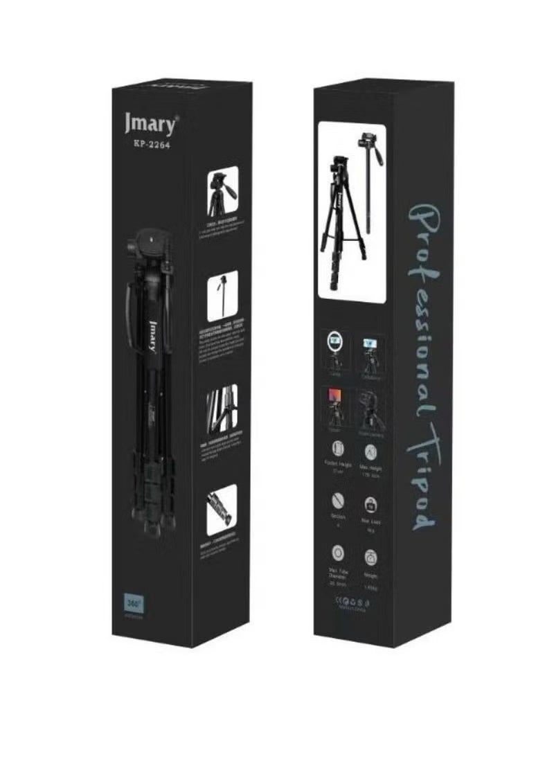 Jmary - KP-2294 Multifunctional Professional Tripod: Professional-grade tripod with multi-angle adjustment features in black. - Image 1