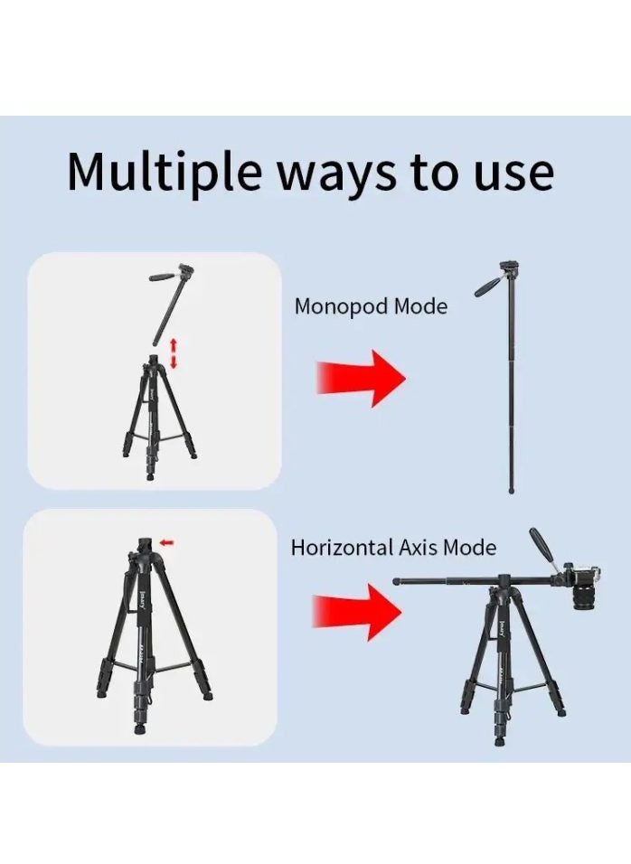 Jmary - KP-2294 Multifunctional Professional Tripod: Professional-grade tripod with multi-angle adjustment features in black. - Image 1