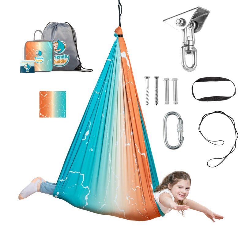 Indoor Sensory Swing for Kids or Outdoor Holds 300lbs DoubleLayer 360 Swivel Calming Compression Therapy Swing Hammock for Kids Adults with All Hardware SensoryMotor Toys Gifts
