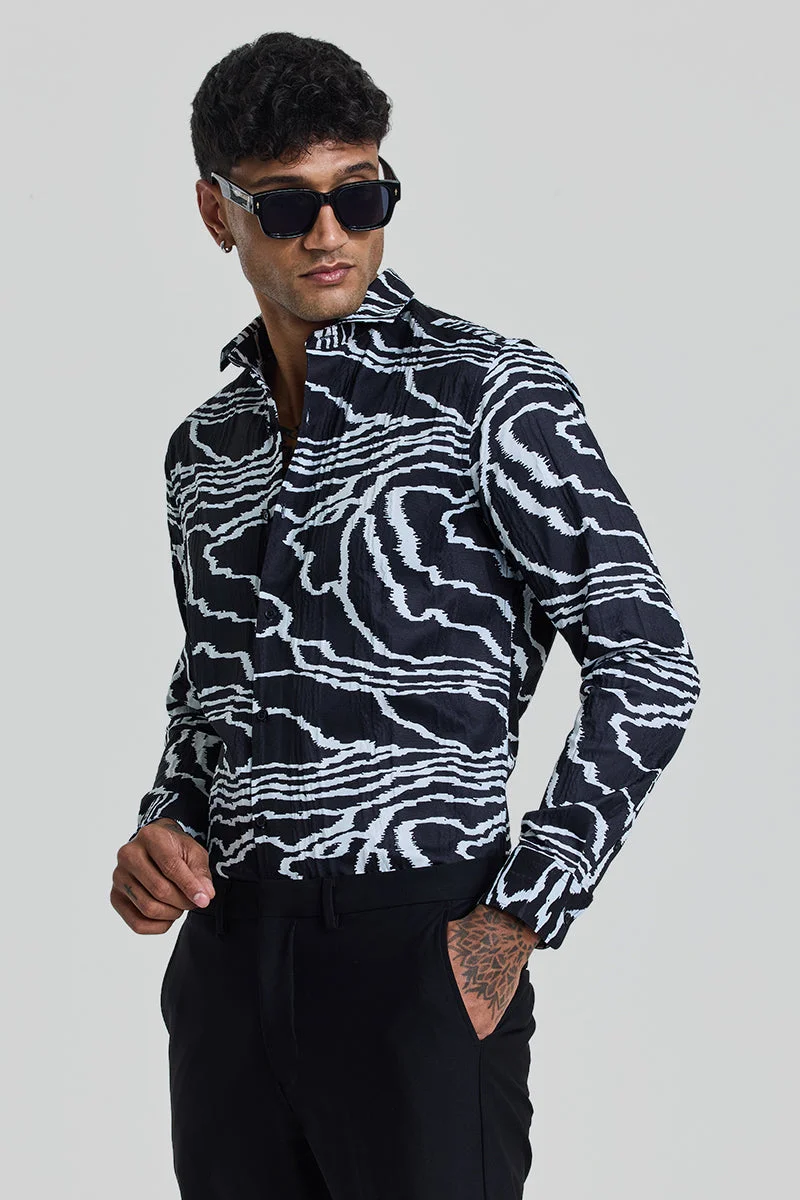 SNITCH Charcoal Grey Abstract Slim Fit Shirt