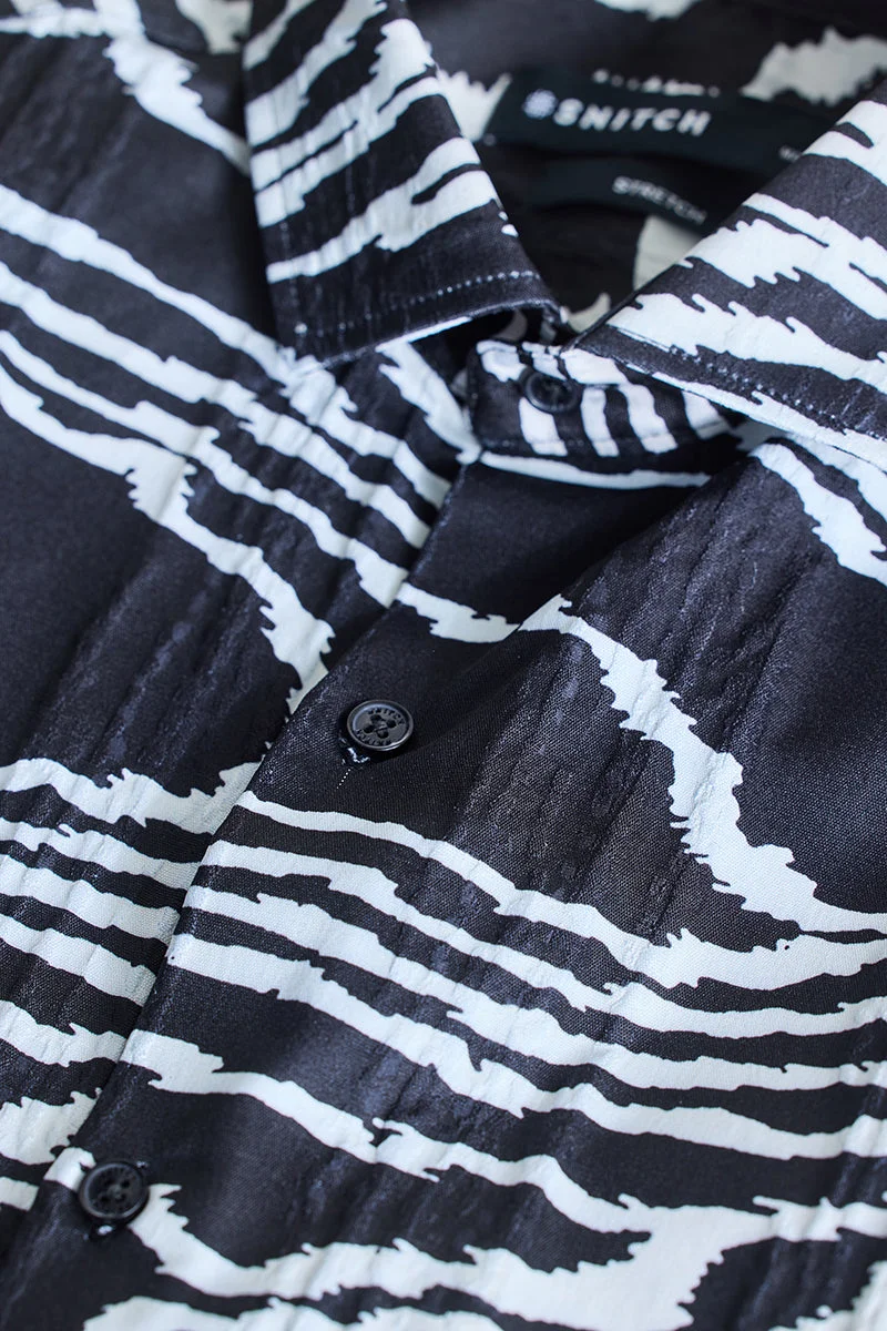 SNITCH Charcoal Grey Abstract Slim Fit Shirt