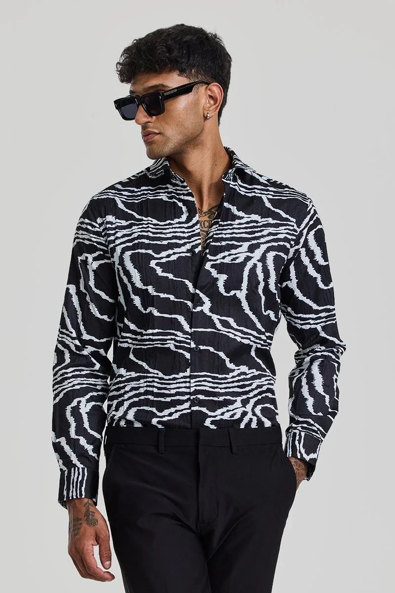 SNITCH Charcoal Grey Abstract Slim Fit Shirt