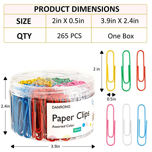 DANRONG Jumbo Paper Clips,265 PCS (2 Inch) Large Paperclips Colorful Clips for Paperwork Ideal for Home, School and Office Use Colored - Image 2