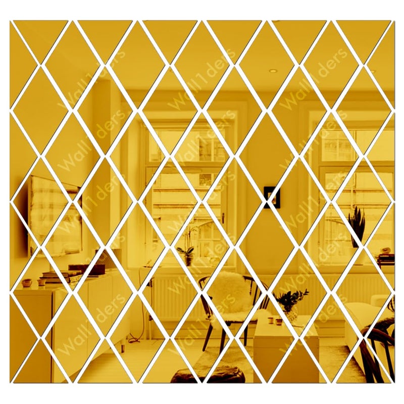 Wall1ders Rhombus Pattern 58 Pcs DIY Mirror Stickers for Wall Acrylic Mirror Wall Decor Sticker Wall Mirror Stickers Acrylic Stickers Wall Stickers for Hall Room Bed Room Kitchen Golden