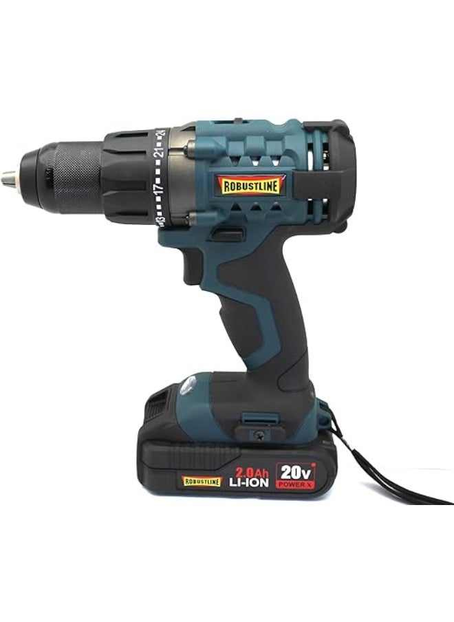 ROBUSTLINE ROBUSTLINE 20V with impact Cordless Drill Driver RCDI20 - Compact & Powerful Electric Drill Set for Home & DIY Projects, 2 Speed Settings, Rechargeable, Lightweight, Includes Accessories  - Image 1