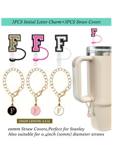 Mmmon 3PCS Straw Cover 10mm For Stanley Tumbler Cup Reusable Straw Cap Topper and 3 Initial Letter Charms F Handle Charm For Stanley 30 and 40 Oz Cup Tumbler  - Image 2