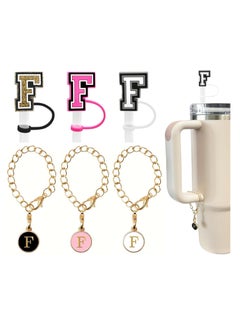 Mmmon 3PCS Straw Cover 10mm For Stanley Tumbler Cup Reusable Straw Cap Topper and 3 Initial Letter Charms F Handle Charm For Stanley 30 and 40 Oz Cup Tumbler  - Image 1