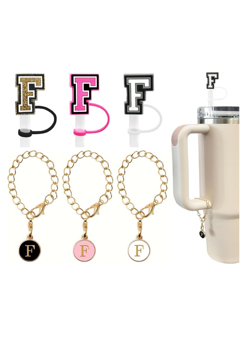 Mmmon 3PCS Straw Cover 10mm For Stanley Tumbler Cup Reusable Straw Cap Topper and 3 Initial Letter Charms F Handle Charm For Stanley 30 and 40 Oz Cup Tumbler - Image 1