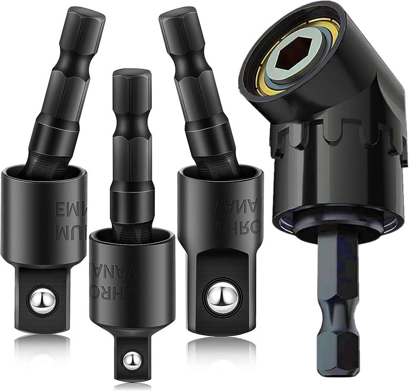 CIGOTU 105 Degree Right Angle Drill Adapter Set, 1/4-1/2 Inch Socket Adapters, 4-in-1 Impact Grade Extension Kit with 360° Rotation for Household Workplace Industry - Image 1