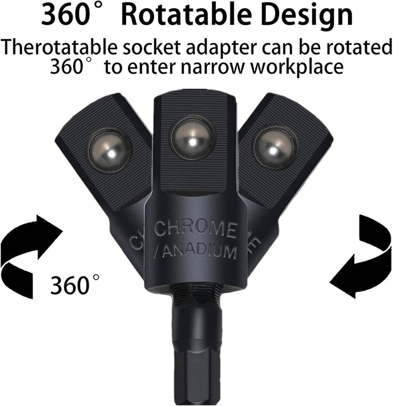 CIGOTU 105 Degree Right Angle Drill Adapter Set, 1/4-1/2 Inch Socket Adapters, 4-in-1 Impact Grade Extension Kit with 360° Rotation for Household Workplace Industry - Image 5