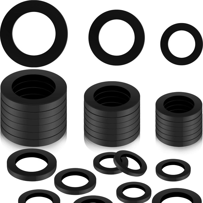 Xuniea Xuniea 24 Pieces Rubber Hose Washer Tap Sealing Rings Hose Rubber Shower Hose Washers Tap Connector Washers for Connecting, 1/2 Inch, 3/4 Inch, 30 mm (1.18 Inch) OD 20 mm (0.8 Inch) ID, Black  - Image 1