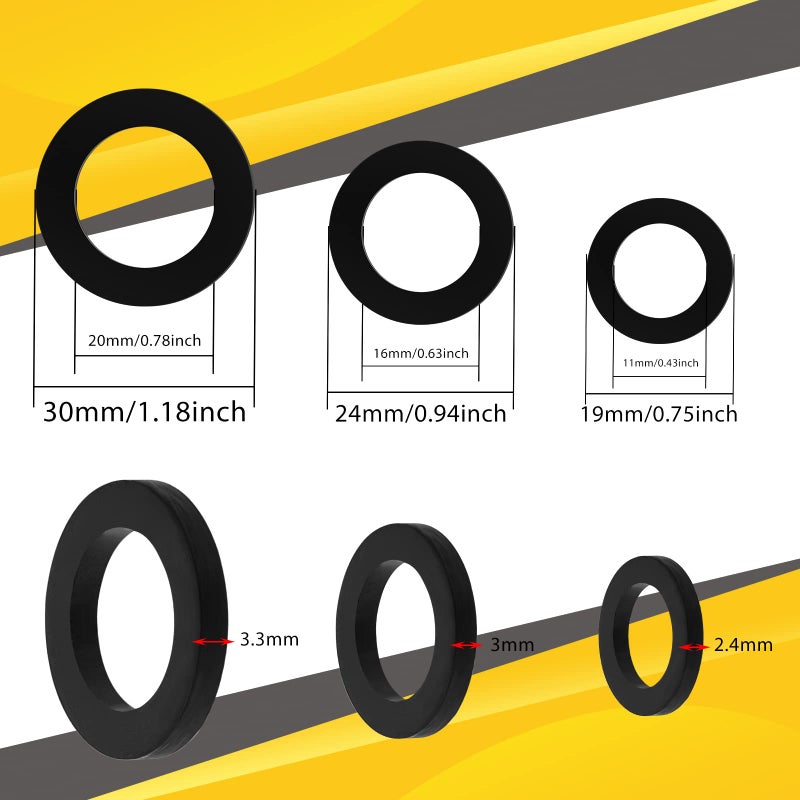 Xuniea Xuniea 24 Pieces Rubber Hose Washer Tap Sealing Rings Hose Rubber Shower Hose Washers Tap Connector Washers for Connecting, 1/2 Inch, 3/4 Inch, 30 mm (1.18 Inch) OD 20 mm (0.8 Inch) ID, Black  - Image 2