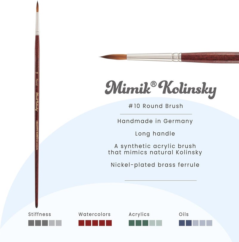 Creative Mark Mimik Kolinsky Watercolor Brush - # 10 Round - Long Handle Synthetic Paint Brush - Handmade in Germany - Synthetic Sable Paint Brushes for Professional Artists - Animal-Friendly - Image 2