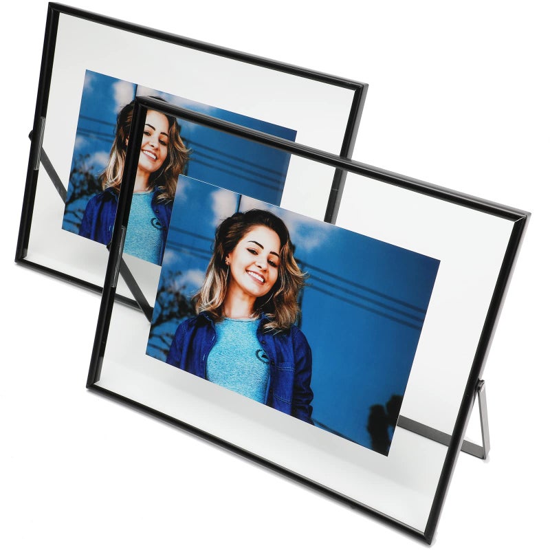 AhaGo Black Floating Frame (8""x10""  Horizontal)  2 Set  For Picture 7x9  6x8  5x7  Tabletop Shelf Photo Frames  Classy Gift For Festival  Wedding  Home or Office D?cor - Image 1