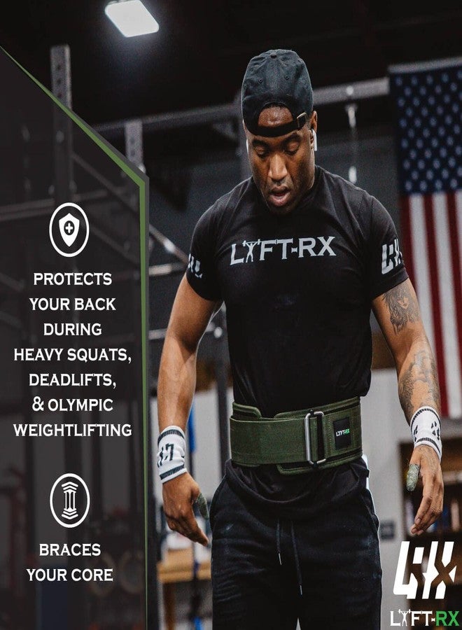 LYFT-RX Weightlifting Belt for Squats, Deadlift, Powerlifting, Olympic Weight Lift, Cross Train, Gym, Workout, 4-inch Wide Fit Nylon Belt, Men/Women, OD GREEN - SMALL - Image 2
