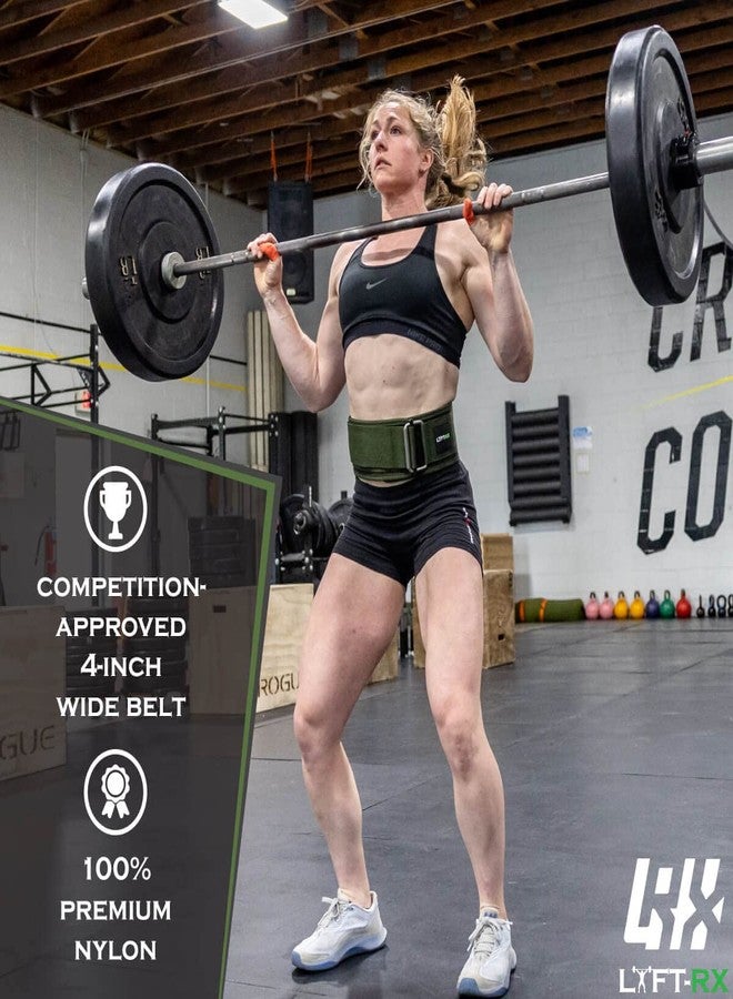 LYFT-RX Weightlifting Belt for Squats, Deadlift, Powerlifting, Olympic Weight Lift, Cross Train, Gym, Workout, 4-inch Wide Fit Nylon Belt, Men/Women, OD GREEN - SMALL - Image 3