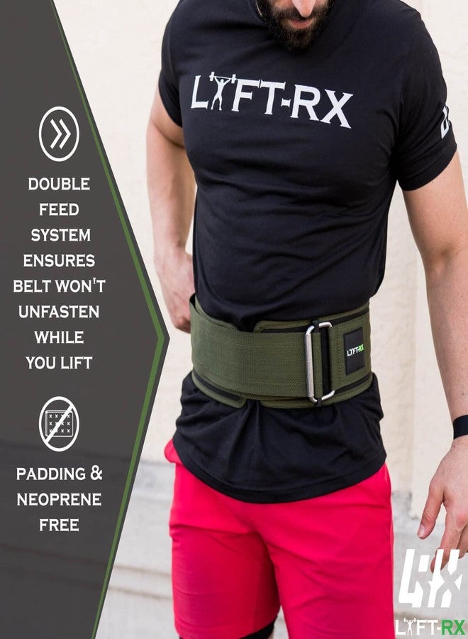 LYFT-RX Weightlifting Belt for Squats, Deadlift, Powerlifting, Olympic Weight Lift, Cross Train, Gym, Workout, 4-inch Wide Fit Nylon Belt, Men/Women, OD GREEN - SMALL - Image 4