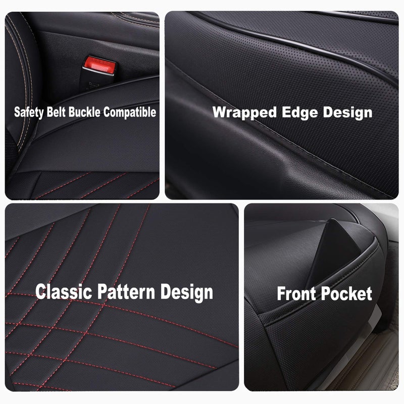 kingphenix Premium PU Car Seat Cover - Front Seat Protector Works with 95% of Vehicles - Padded, Anti-Slip, Full Wrapping Edge - (Dimensions: 21'' x 20.5'') - 1 Piece, Black & Red Line - Image 2