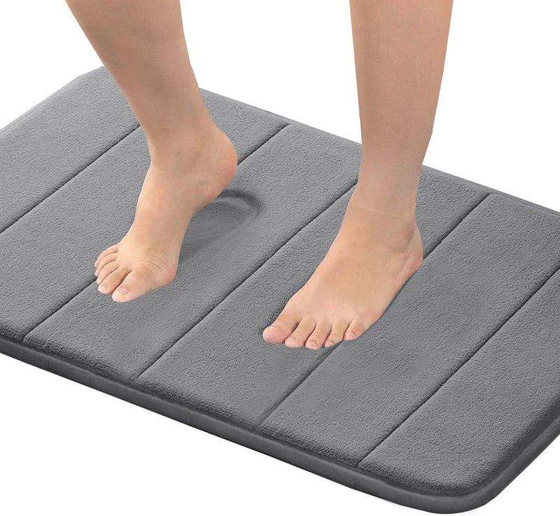 Flamingo P Non Slip Memory Foam Bath Mat Rug Fast Drying Soft Bathroom Shower Mats Rugs 24x17 Inches Grey