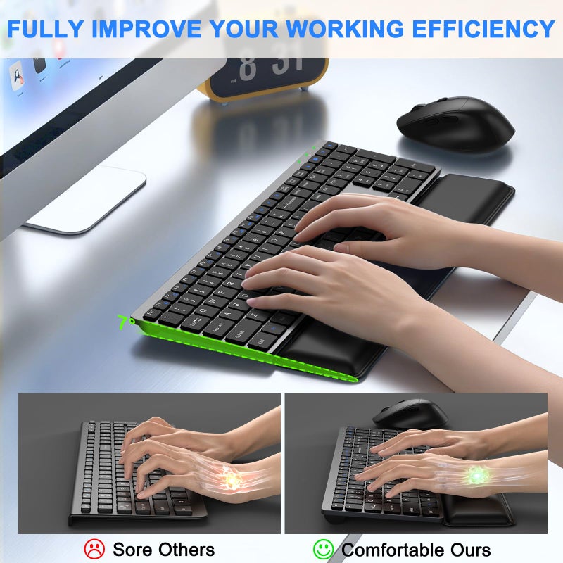 EAYBLLY Wireless Keyboard and Mouse Combo, Full Size Silent Ultra Thin Keyboard with Magnetic Wrist Rest, Optical Mouse, 2.4G Lag-Free Cordless Mice Keyboard Set for Computer, Mac, Laptop, PC, Windows - Image 5