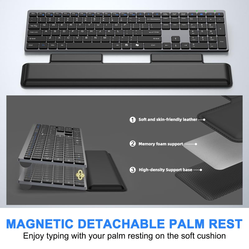 EAYBLLY Wireless Keyboard and Mouse Combo, Full Size Silent Ultra Thin Keyboard with Magnetic Wrist Rest, Optical Mouse, 2.4G Lag-Free Cordless Mice Keyboard Set for Computer, Mac, Laptop, PC, Windows - Image 3