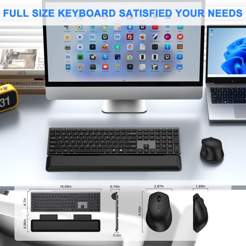 EAYBLLY Wireless Keyboard and Mouse Combo, Full Size Silent Ultra Thin Keyboard with Magnetic Wrist Rest, Optical Mouse, 2.4G Lag-Free Cordless Mice Keyboard Set for Computer, Mac, Laptop, PC, Windows - Image 2