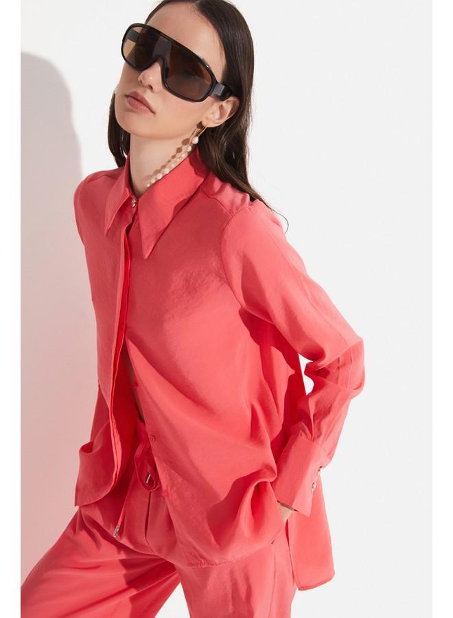 JUNE June Women Exclusive Regular Fit Modal Blended Flowy Shirt Coral - Image 1