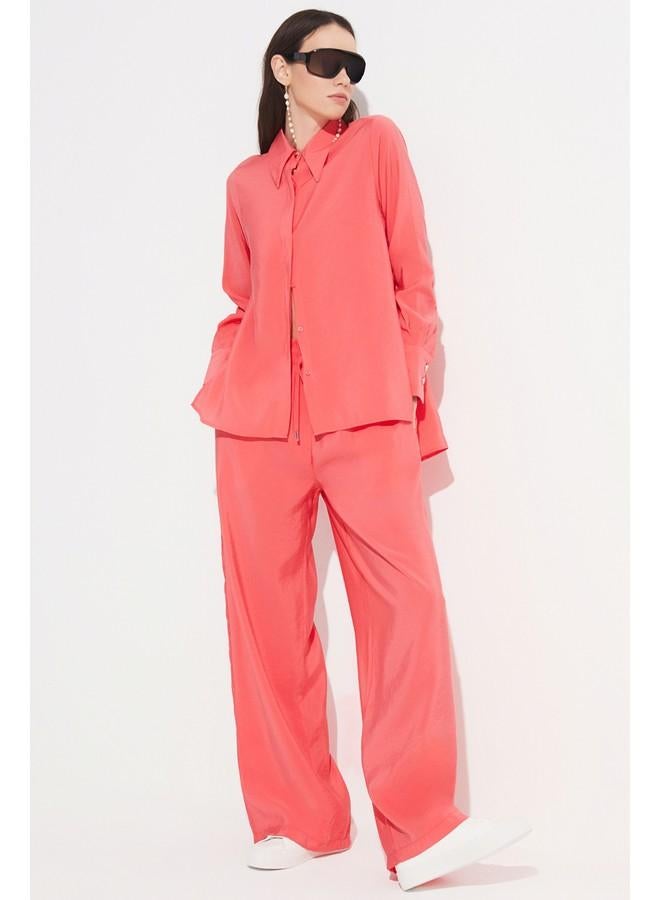 JUNE June Women Exclusive Regular Fit Modal Blended Flowy Shirt Coral - Image 2