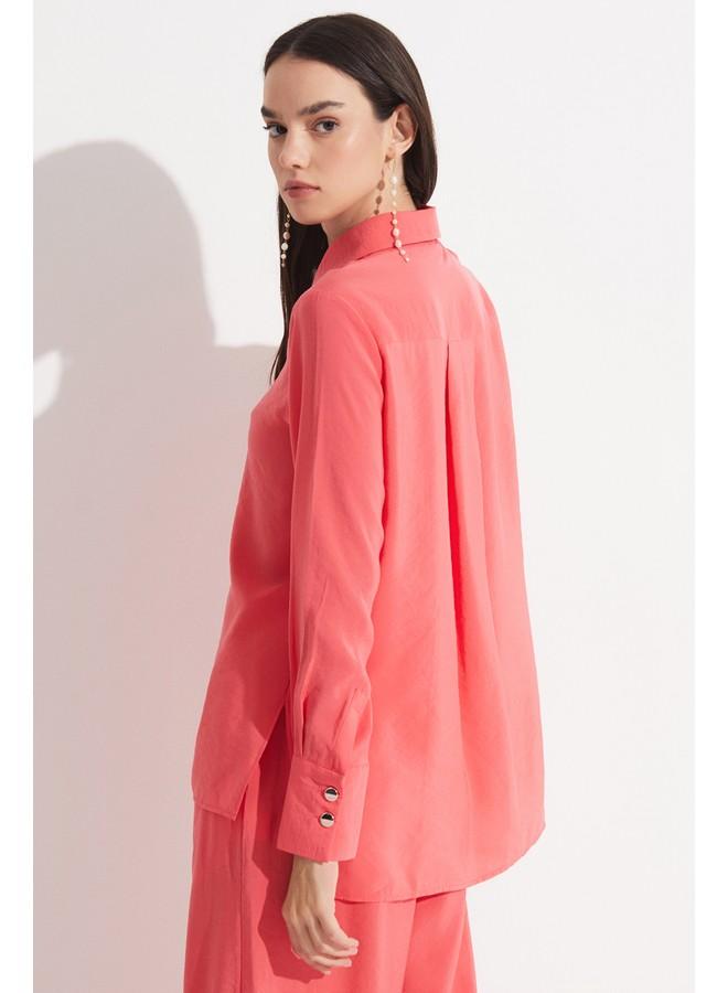 JUNE June Women Exclusive Regular Fit Modal Blended Flowy Shirt Coral - Image 5
