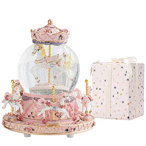 LOVE FOR YOU Gift Wrapped Music Box Carousel Horses Color Lights Unicorn Musical Snow Globe for Girls and Women Kids Sister Daughter Mom Granddaughter Grandma Christmas Birthday Presents Gifts - Image 1