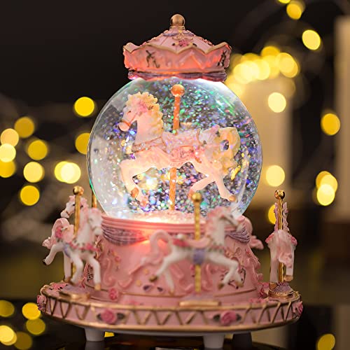 LOVE FOR YOU Gift Wrapped Music Box Carousel Horses Color Lights Unicorn Musical Snow Globe for Girls and Women Kids Sister Daughter Mom Granddaughter Grandma Christmas Birthday Presents Gifts - Image 2