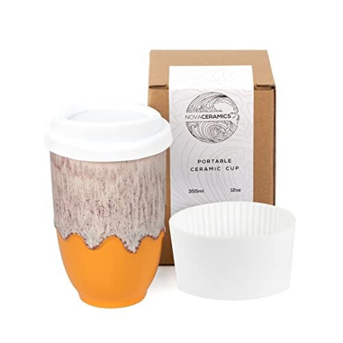 NOVA CERAMICS Travel Mug  Travel Coffee Tumbler  Coffee Mug With Lid Unique To Go Mug  Microwave  Dishwasher Safe Coffee Travel Cup  Gifts For Women Men Him Her  12oz  Grapefruit