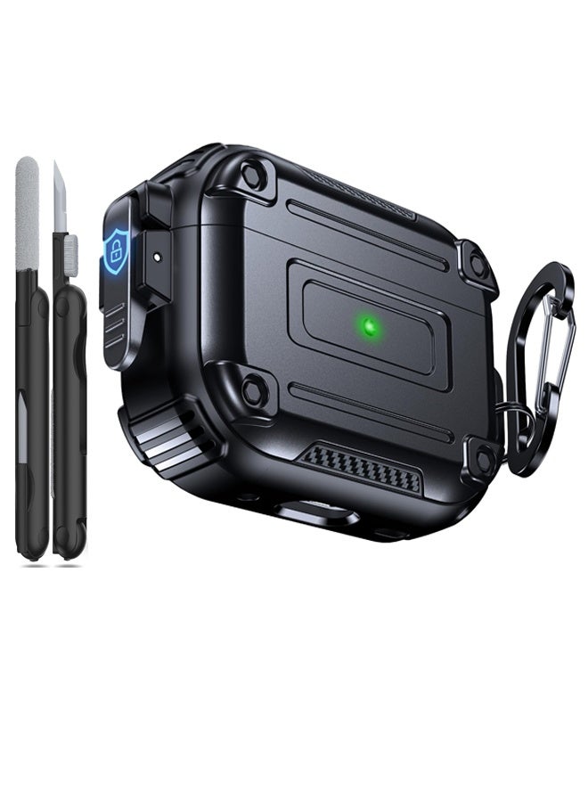 Headphone Case for AirPods Pro 2nd Generation Case with Cleaning Tool Kit Secure Lock & Keychain, Compatible with MagSafe [360° Heavy Duty Protective] AirPods Pro Case 2nd/1st Hard Protective Locking Cover Black  - Image 1