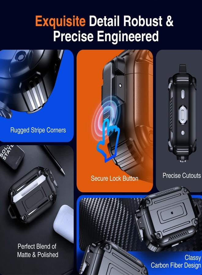 Headphone Case for AirPods Pro 2nd Generation Case with Cleaning Tool Kit Secure Lock & Keychain, Compatible with MagSafe [360° Heavy Duty Protective] AirPods Pro Case 2nd/1st Hard Protective Locking Cover Black  - Image 3