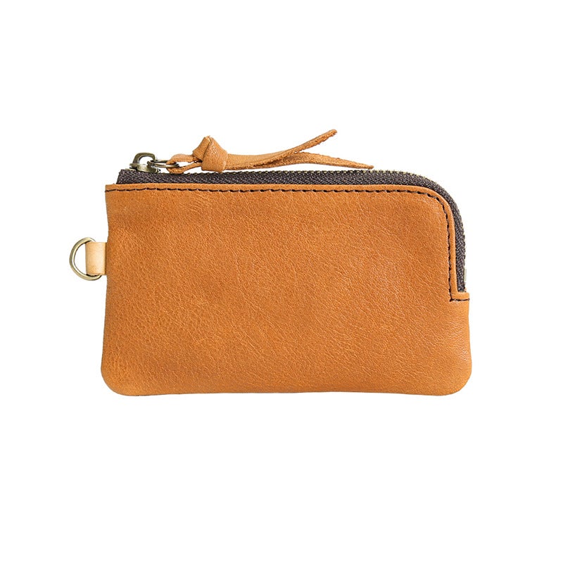 Short Genuine Leather Zipper Wallet, Vegetable Tanned Top Grain Cowhide, Minimalist Bifold Coin Purse, Multi Function Key Holder for Men Women, Everyday Carry - Image 4