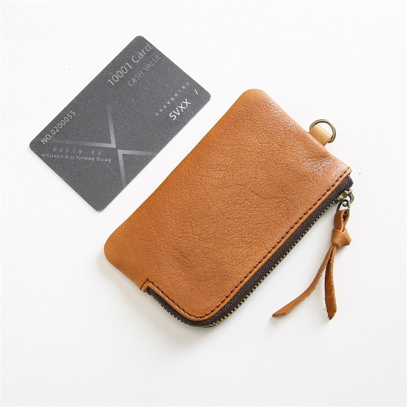 Short Genuine Leather Zipper Wallet, Vegetable Tanned Top Grain Cowhide, Minimalist Bifold Coin Purse, Multi Function Key Holder for Men Women, Everyday Carry - Image 2