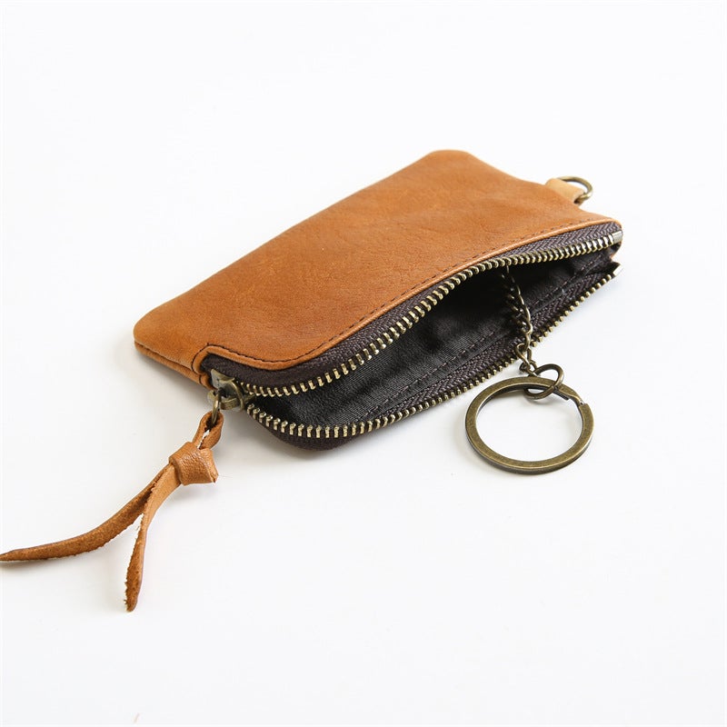 Short Genuine Leather Zipper Wallet, Vegetable Tanned Top Grain Cowhide, Minimalist Bifold Coin Purse, Multi Function Key Holder for Men Women, Everyday Carry - Image 3