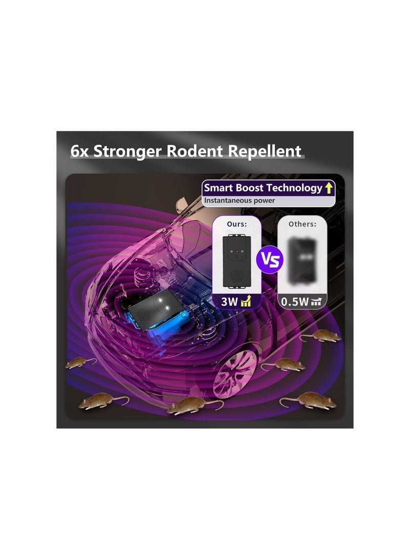 طارد القوارض بالموجات فوق الصوتية للسيارات والشاحنات والمركبات الترفيهية - موديل 2023 مع ضوء وميض و 3 خيارات طاقة لطرد الفئران والجرذان بأمان من المحركات والمستودعات والعلّيات. - Image 3